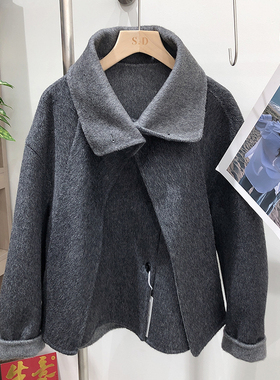 双面羊绒大衣女士秋冬分体围巾小个子保暖上衣羊毛呢短外套252107