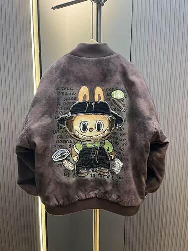 潮牌立领男士棉衣外套卡通休闲宽松洗水男女同款保暖上衣新款夹克