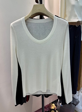 AiMi2025冬季新款韩版U领美丽诺羊毛针织衫女内搭显瘦打底衫上衣