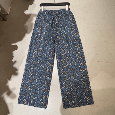 欧洲站2026春夏新款松紧腰抽绳碎花阔腿裤女宽松显瘦休闲直筒长裤