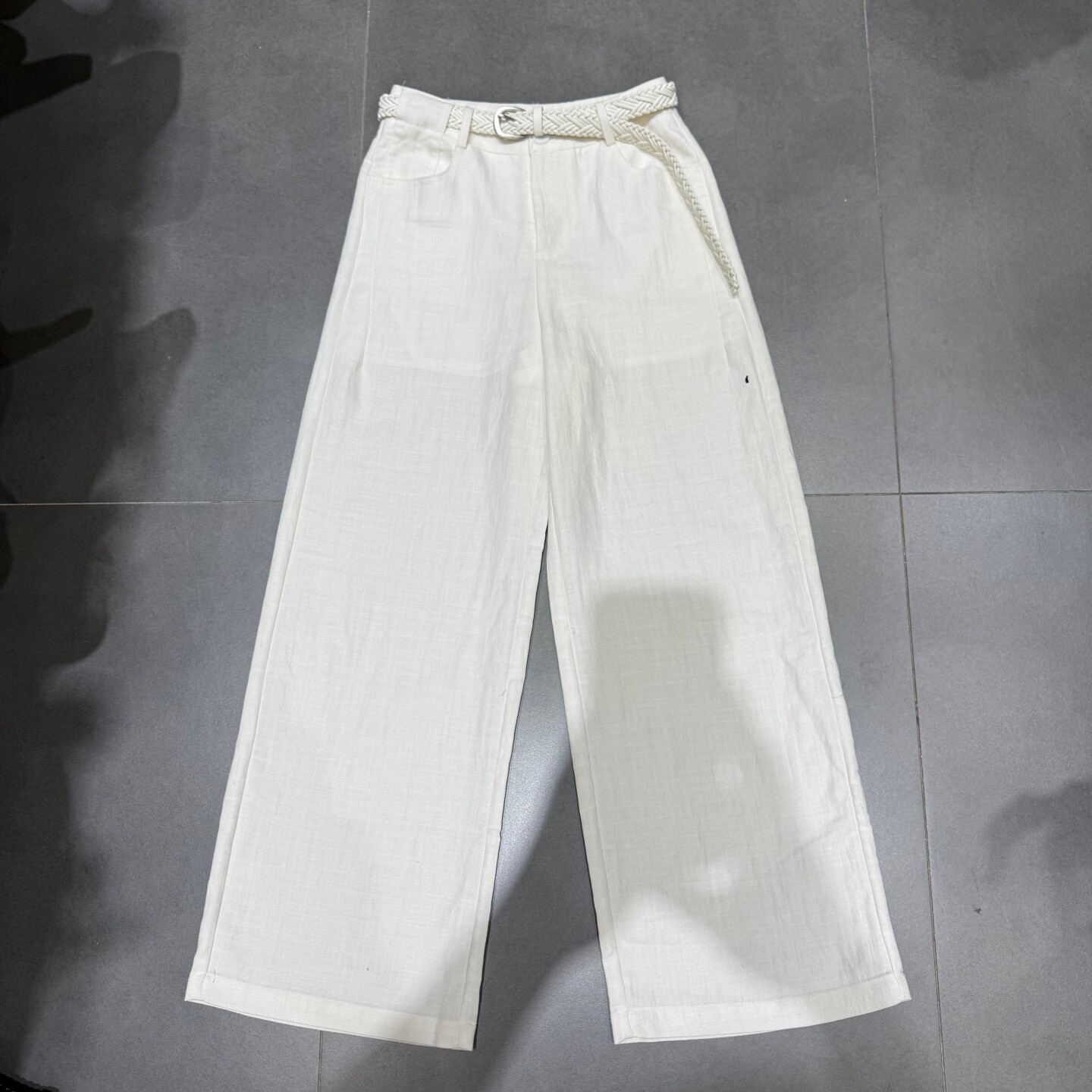 欧洲站2026春夏新款设计感棉麻高腰西装阔腿裤女宽松显瘦直筒长裤