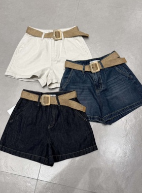 WEISU唯速2025夏季新款编制腰带宽松显瘦A字阔腿牛仔短裤女57129