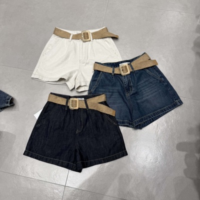 WEISU唯速2025夏季新款编制腰带宽松显瘦A字阔腿牛仔短裤女57129