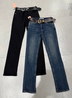 WEISU唯速2025冬季新款高腰弹力显瘦内开叉直筒筷子牛仔裤女52811