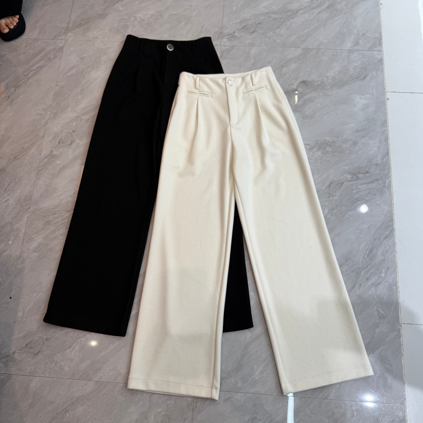 欧洲站2025秋冬新款气质高腰假口袋羊绒阔腿裤女宽松显瘦直筒长裤