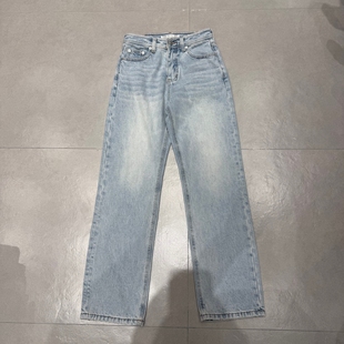 WEISU唯速2025秋冬新款浅蓝色磨毛高腰显瘦窄版直筒牛仔裤女57299