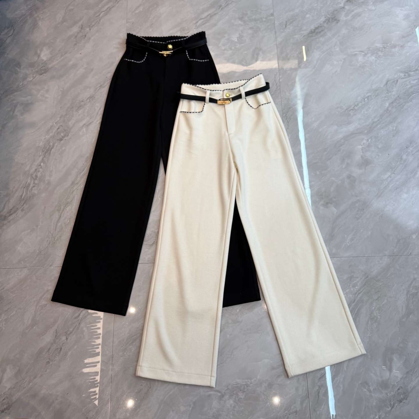 欧洲站2025秋季新款小香风羊绒阔腿裤女高腰显瘦窄版直拖地长裤潮