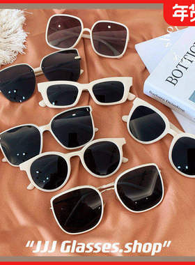 JJJ SHOP 白色系墨镜~韩系风猫眼防uv400太阳镜女椭圆可配近视