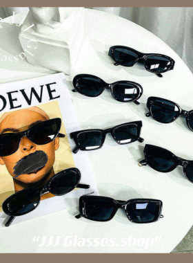 JJJ SHOP 黑色墨镜系~韩系风椭圆太阳镜女男防紫外线猫眼可近视