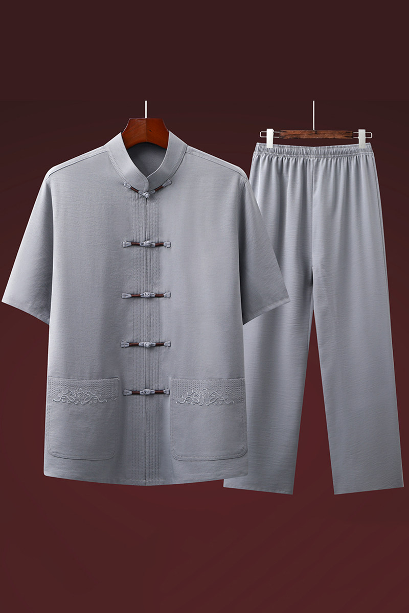 T226P42风套装刺绣唐装居士服汉服爷爷太极服爸爸装主推价优,男装民族服装,星座1108-2