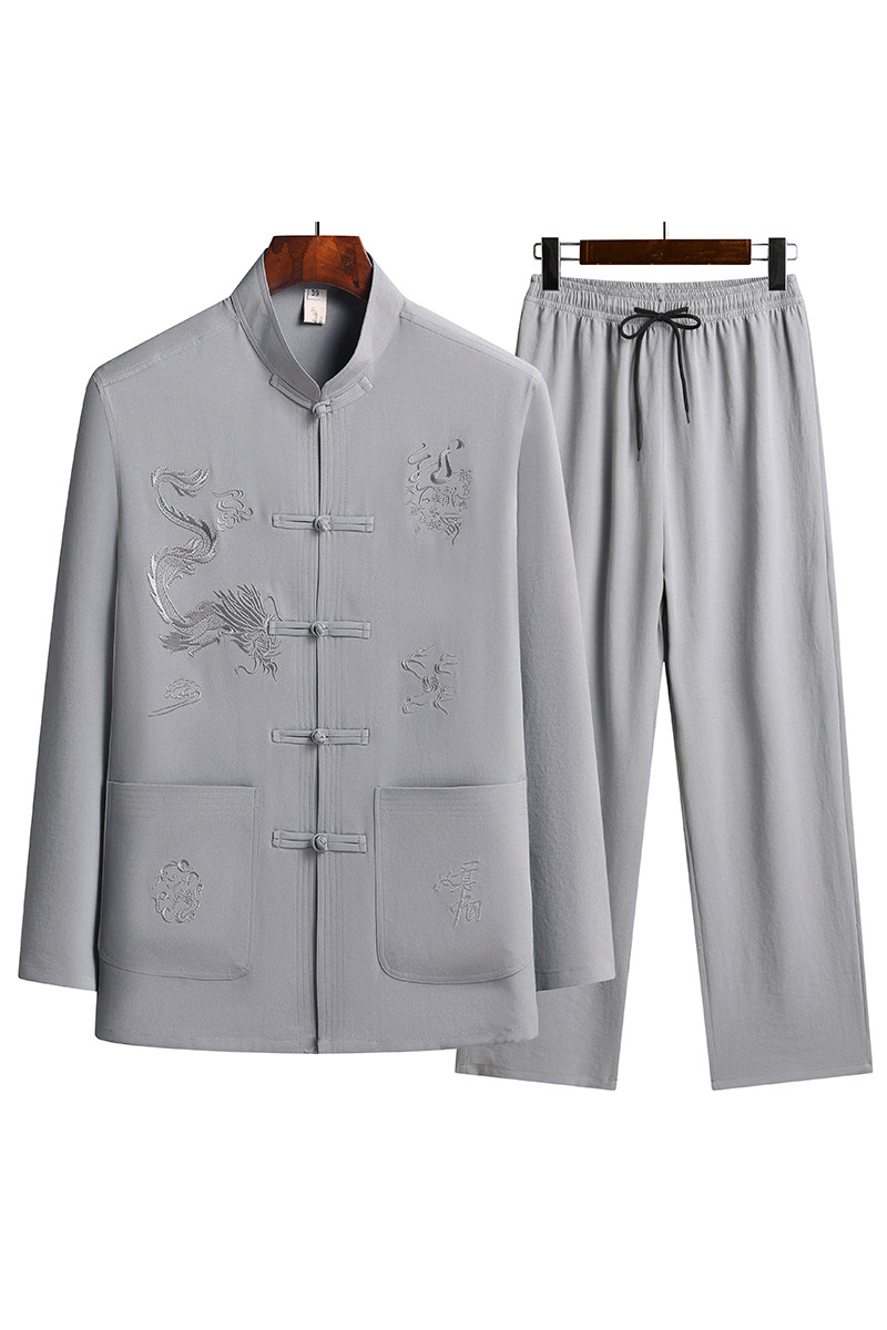 C216P48爸爸装太极服秋季长袖棉麻套装风盘扣宽松唐装爷爷装,男装民族服装,星座1108-2