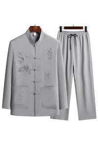 C216P48 爸爸装太极服秋季长袖棉麻套装风盘扣宽松唐装爷爷装图片