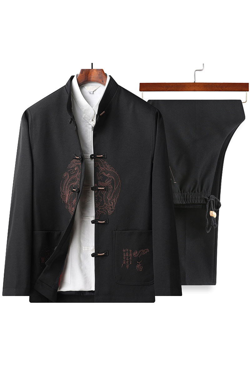 T221P100风夹克套装中老年龙凤刺绣唐装居士服汉服爷爷太极服,男装民族服装,星座1108-2