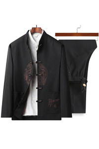 T221P100风夹克套装中老年龙凤刺绣唐装居士服汉服爷爷太极服图片