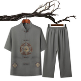 T201P42主推中老年唐装套装爸爸装风居士服汉服爷爷短袖套装，男装民族服装，星座1108-2