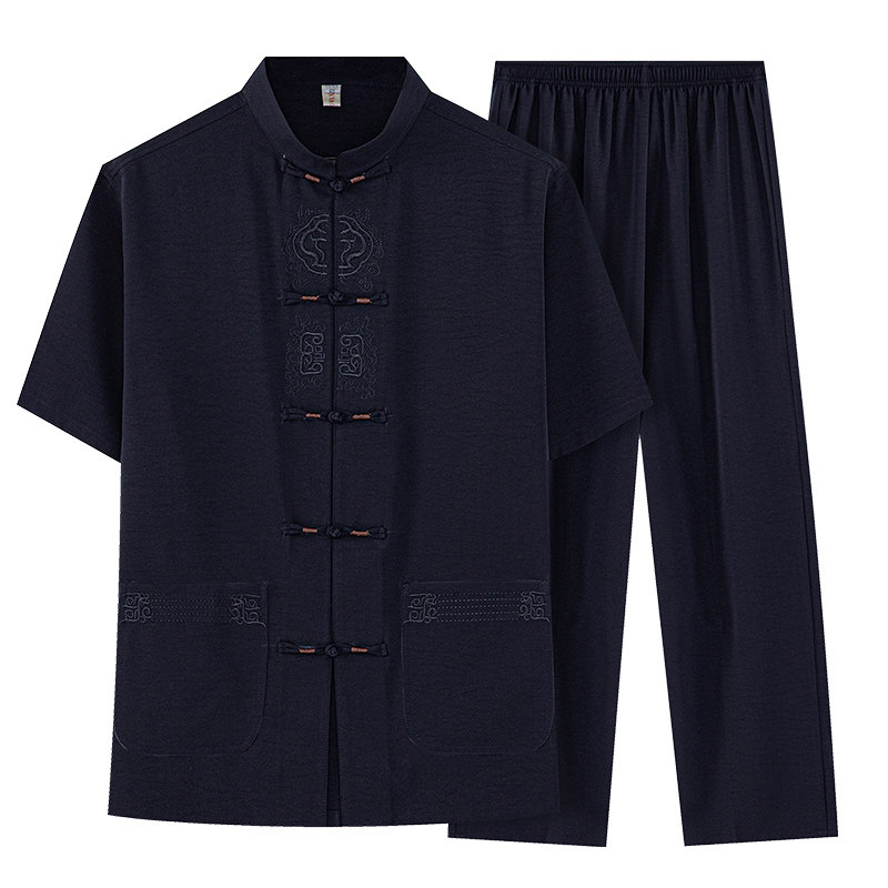 T218P42中老年冰丝唐装套装夏季短袖爸爸装太极服爷爷装两件套图片