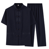 T218P42中老年冰丝唐装套装夏季短袖爸爸装汉服太极服休闲爷爷装，男装民族服装，星座1108-2