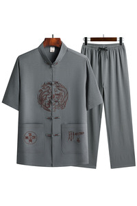 T211P40特批夏季汉服爷爷套装中老年人唐装爸爸装风刺绣图片