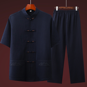 T226P42风套装刺绣唐装居士服汉服爷爷太极服爸爸装主推价优图片