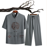 T211P40特批中老年人唐装爸爸装风刺绣夏季汉服爷爷套装，男装民族服装，星座1108-2