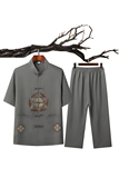 T201P42主推爷爷短袖套装中老年唐装套装爸爸装风居士服汉服，男装民族服装，星座1108-2