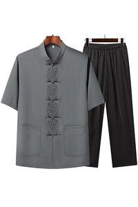 T209P42夏季风棉麻套装刺绣唐装居士服汉服爷爷太极服爸爸装图片