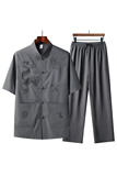 T216P40夏季棉麻风套装盘扣宽松唐装汉服爷爷太极服爸爸衣服，男装民族服装，星座1108-2