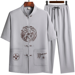T211P40特批夏季汉服爷爷套装中老年人唐装爸爸装风刺绣图片