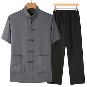 T210P40主推价优风套装刺绣唐装居士服汉服爷爷太极服爸爸装图片