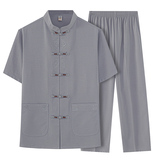 T218P42中老年冰丝唐装套装夏季短袖爸爸装汉服太极服休闲爷爷装，男装民族服装，星座1108-2