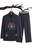 C201P48主推爷爷长袖套装中老年唐装秋季爸爸装风居士服汉服，男装民族服装，星座1108-2