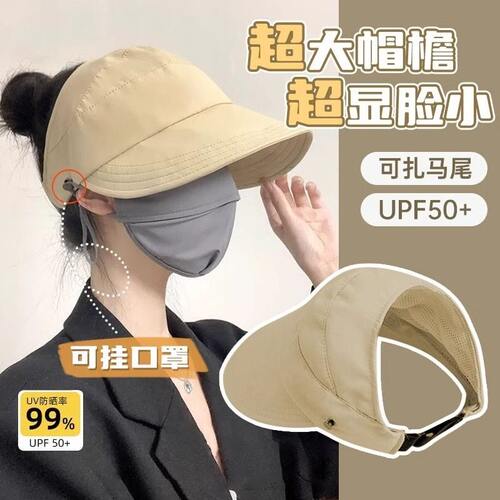 扎高马尾空顶渔夫帽可挂口罩遮阳帽显脸小防晒户外速干鸭舌帽子女