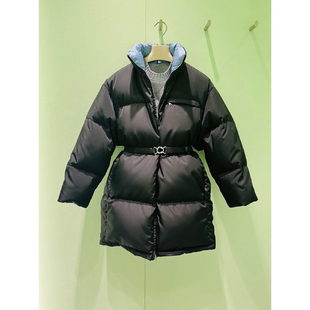 柜级定制 收腰尼龙面料90白鹅绒加厚显瘦 P家撞色羽绒服女中长款