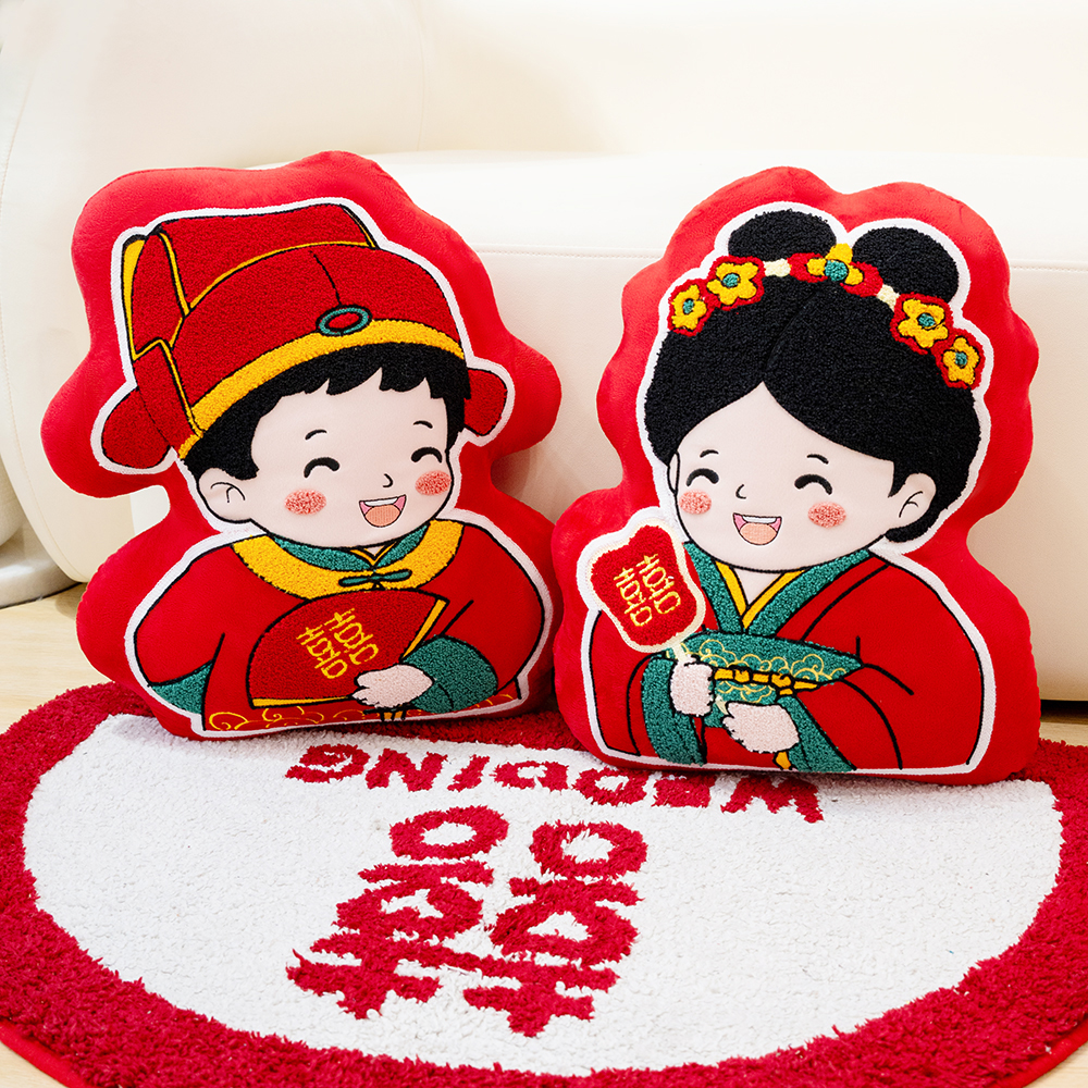 压床娃娃一对金童玉女结婚高档床上抱枕婚房新婚公仔喜娃玩偶礼物