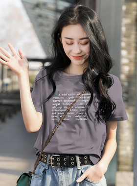 2023年夏季新款灰色短袖t恤女正肩宽松棉圆领半袖小众显瘦上衣ins