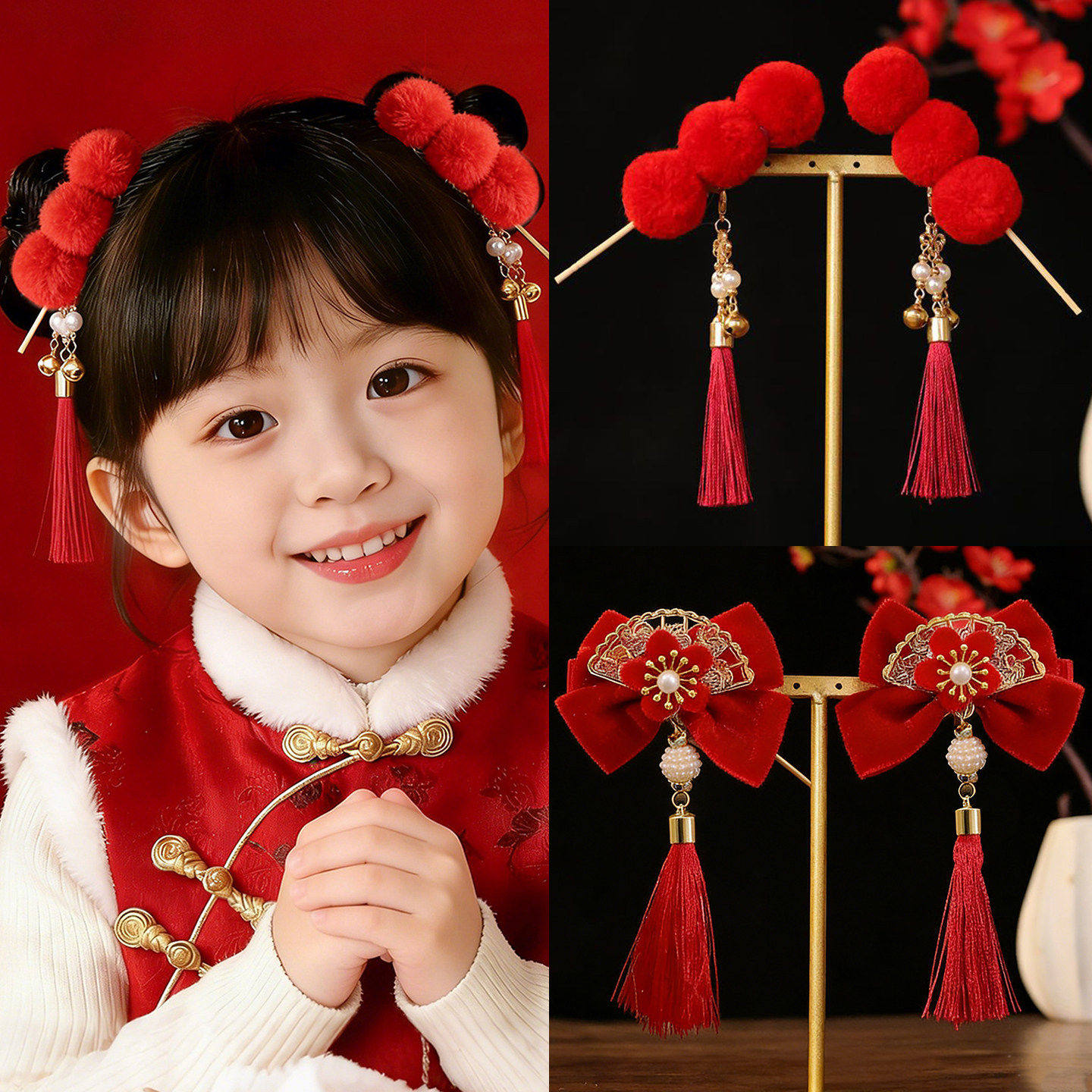 新中式新年糖葫芦可爱红色流苏毛球发夹古风汉服新年发饰对夹配饰,饰品/流行首饰/时尚饰品新,发饰,淘宝优惠券,粉丝福利购,淘宝优惠卷