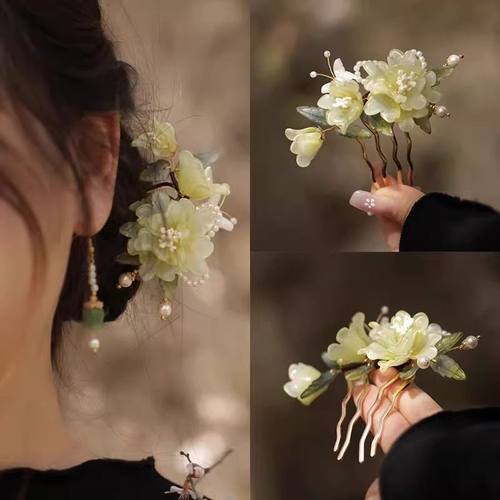 花朵发钗u型发簪新中式发梳簪子