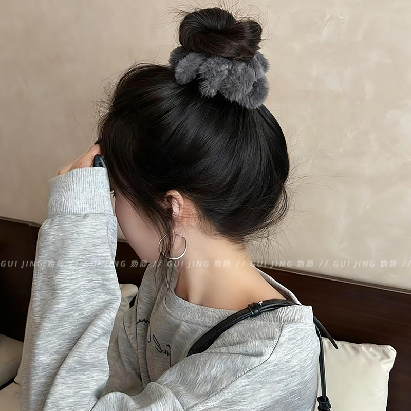 超大毛绒电话线发圈秋冬高弹力不勒发皮筋无痕扎发绳大号毛毛头绳