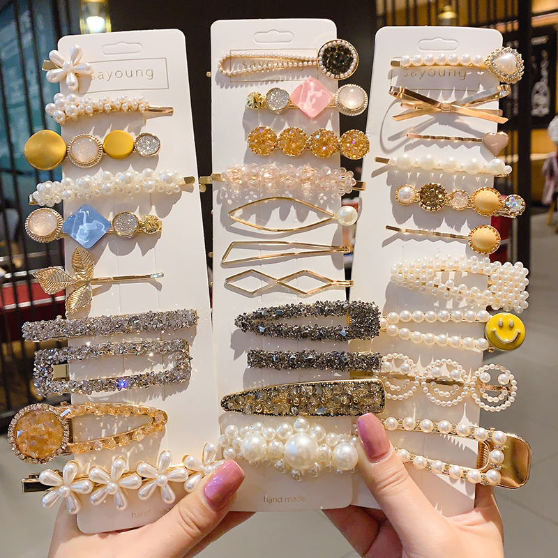 珍珠水钻发夹女前额刘海边夹头饰