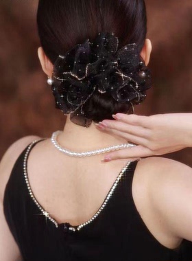 优雅气质满天星发饰欧根纱大肠发圈高级感发绳盘发丸子头头花头饰