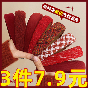 秋冬女款 发卡发捆头饰 高级感圣诞红色发箍女宽边压发头箍2025新款