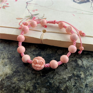 天然正品粉珊贝珊瑚贝手链女皇贝手串编织雕刻貔貅瑞兽招桃花招财