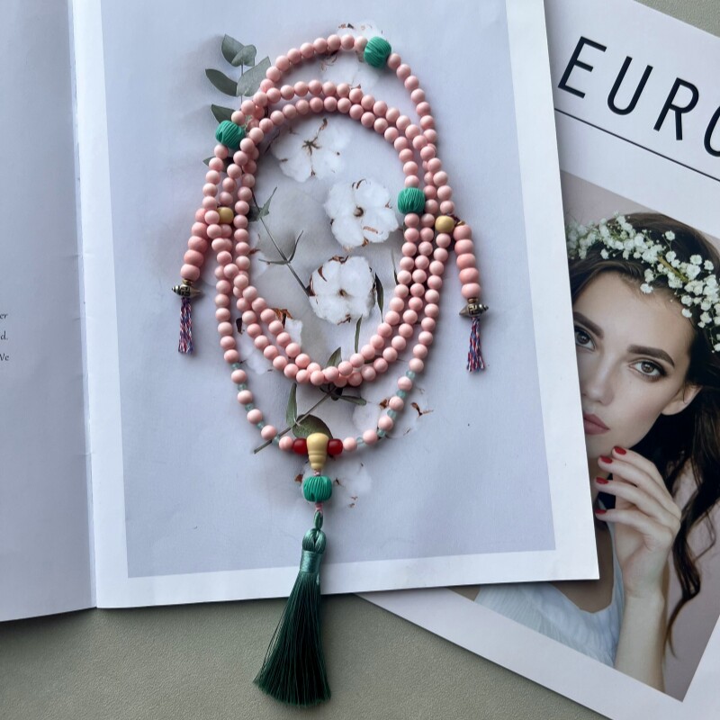 天然原矿粉贝珊瑚贝手链斜挎项链毛衣链女民族风原创设计水晶贝壳