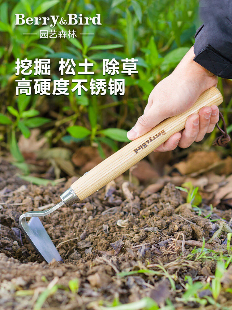 Berry&Bird园艺森林不锈钢小锄头便携短木柄锄头家用种菜工具养花