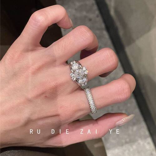 库宁 老钱风法式重工爆闪戒指鸽子蛋复古轻奢高级感开口戒指环