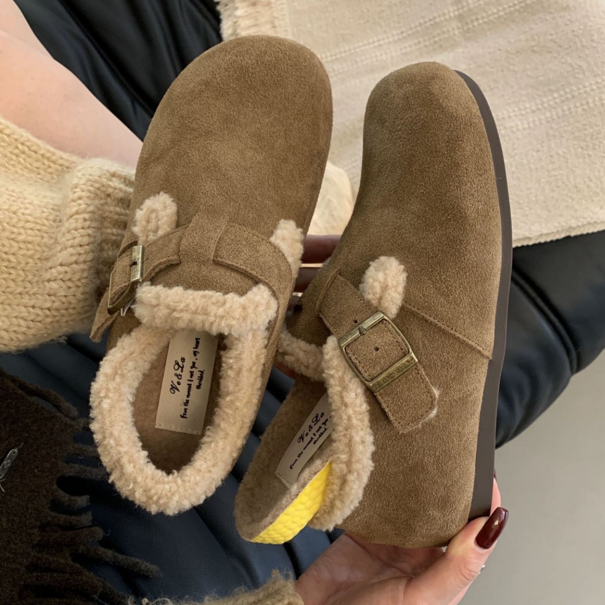 真皮一脚蹬毛毛乐福鞋牛皮版内