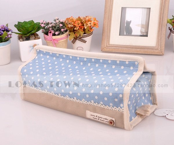 日单●外贸布艺 棉麻拼色蕾丝 车用 纸巾套/纸巾筒/纸巾盒5#