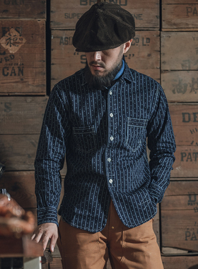 恶犬BRONSON LOT861 WABASH蓝染拔印赤耳工装衬衫厚牛仔西部衬衣