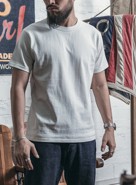 恶犬BRONSON老台车织造重磅美式复古圆筒短袖T恤男纯棉打底体恤衫