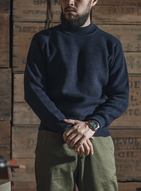 恶犬BRONSON 早期USN水手半高领套头羊毛衫 男士加厚重磅粗针毛衣